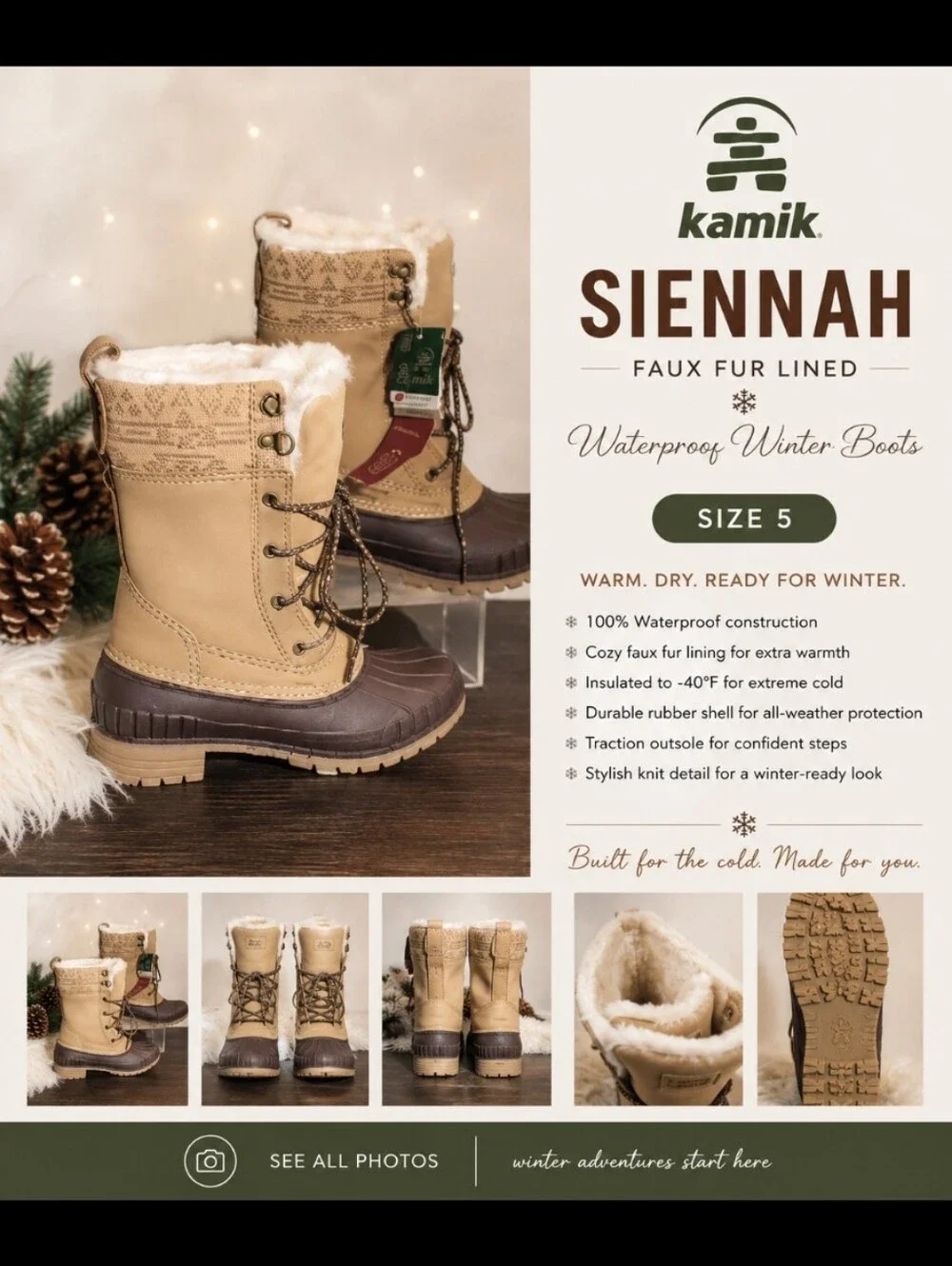 KAMIK Siennah Faux Fur Lined Waterproof Winter Boots 5